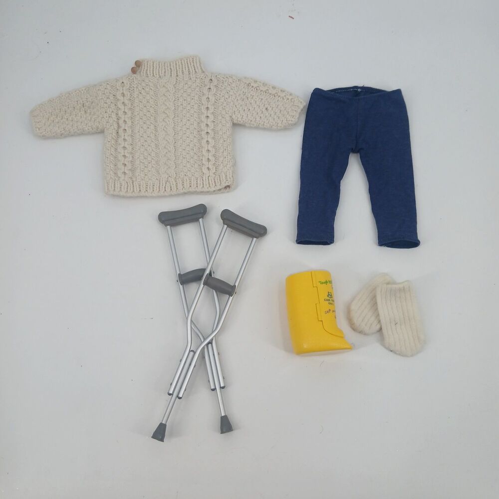 Vintage American Girl Doll Kirsten Outfit Lot Knit Sweater Socks Crutches 1990s